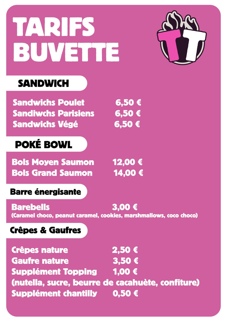 Tarifs buvette, snacks